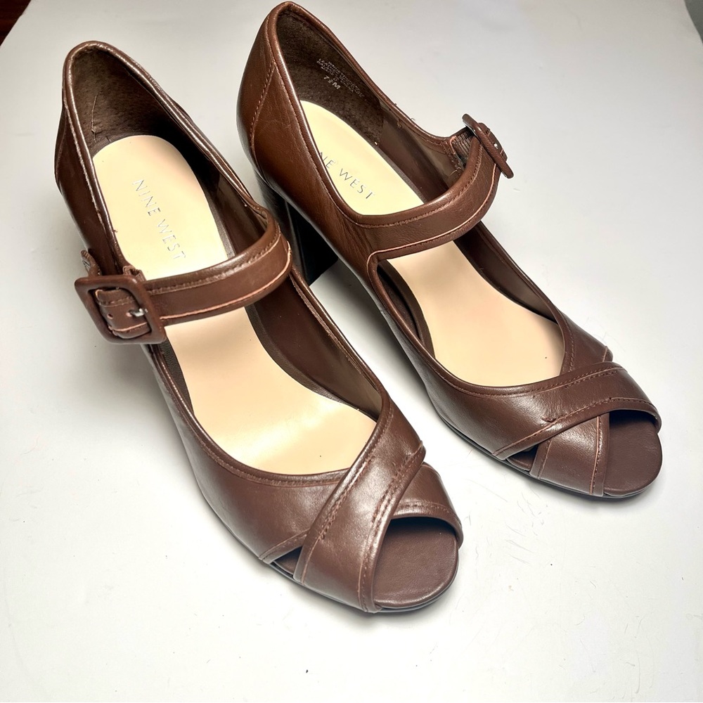 Nine West Chocolate Brown Peep Toe Heels